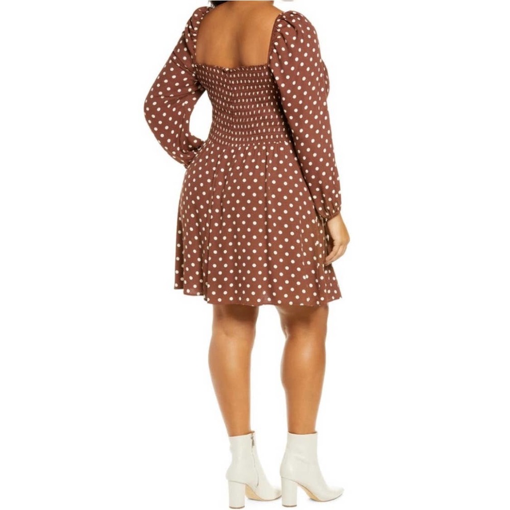 Reformation Mochi Polka Dot Long Sleeve Mini Dress Brown White Size 22 NWT - Picture 2 of 8